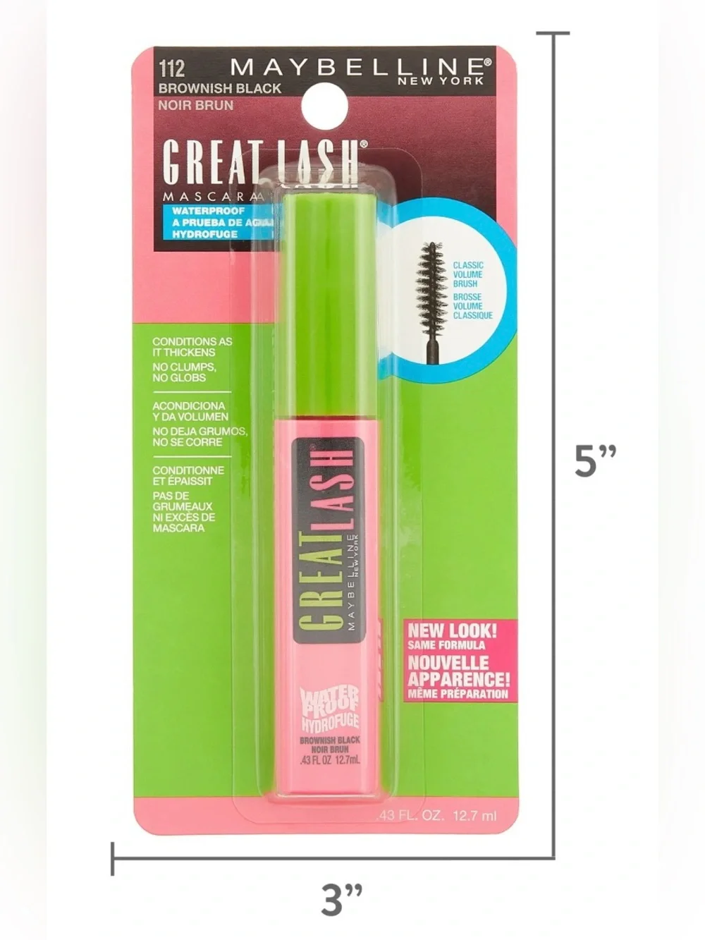 SET OF 3 Maybelline Great Lash Lengthening Mascara 112 Waterproof Brownish Black
